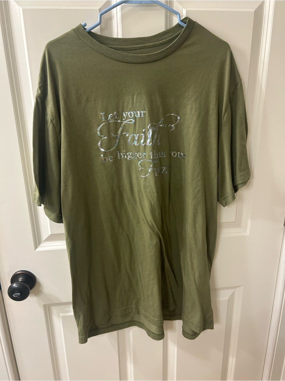 Women’s Olive Green Graphic Tee - Faith Print Size 2XL